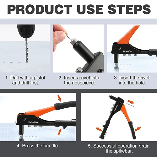 ValueMax 4-in-1 Rivet Gun Set with 200 Rivets, Pop Riveter with 4 Sizes Interchangeable Nosepieces 3/32"(2.4mm), 1/8"(3.2mm), 5/32"(4.0mm), 3/16"(4.8mm), Heavy Duty Pop Rivet Gun Kit 6 ValueMax 4-in-1 Rivet Gun Set with 200 Rivets, Pop Riveter with 4 Sizes Interchangeable Nosepieces 3/32"(2.4mm), 1/8"(3.2mm), 5/32"(4.0mm), 3/16"(4.8mm), Heavy Duty Pop Rivet Gun Kit - Image 6