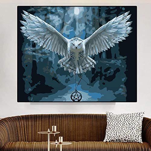 Peinture animal hibou sur voler impression toile décoration murale 70x90