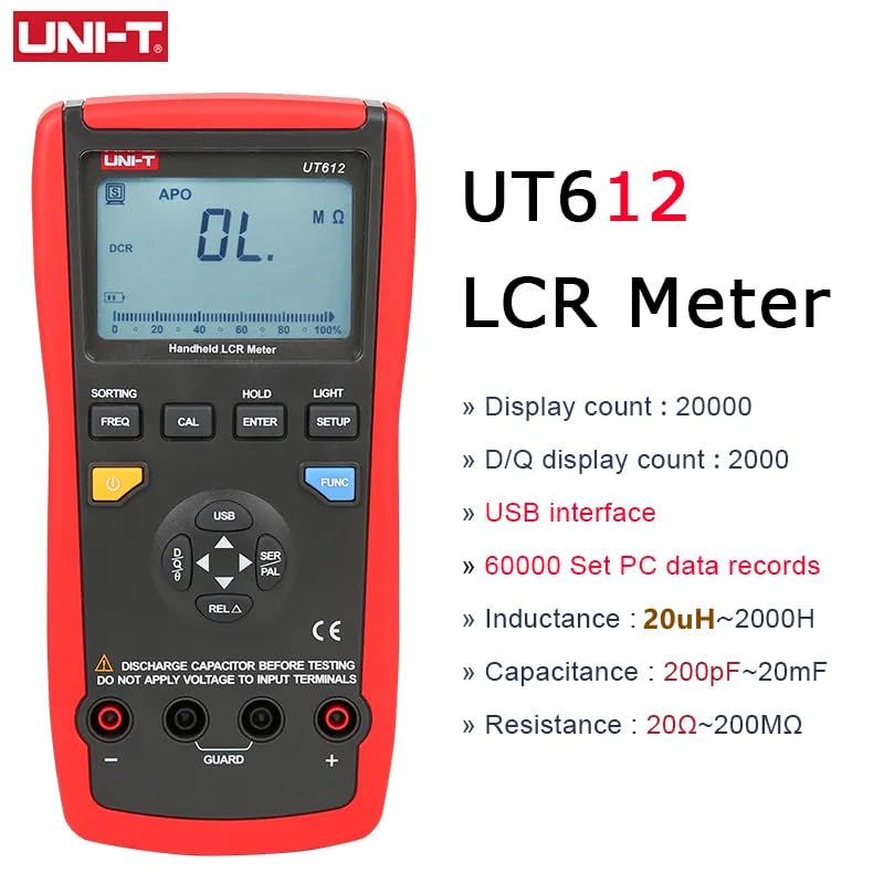 Unit LCR Meter UT612 Capacitance Meter LCR Meter 20000 insolution Resistance Meter with LCD Backlight Display(UT612)