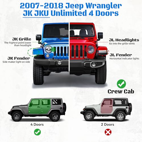 Image of WHALEMOTOR Running Boards Side Steps Crew Cab Compatible with 2007-2018 Jeep Wrangler JK JKU Unlimited 4 Doors, 6 Inches Bolt-on Drop Side Steps Rails, Powder Coated Black and Painted Silver