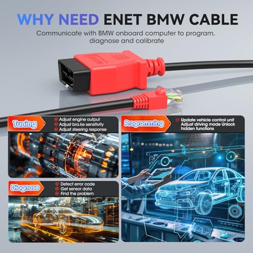 Image of Autel Ethernet to OBD Cable for BMW F Series Enet Cable, Ethernet Connector to OBDII Interface Cable for BMW F-Series Programming /Refresh Hidden Data /Car Diagnostic Coding