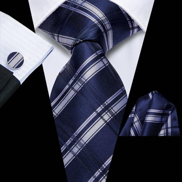 Image of Hi-Tie Men's Tie Lapel Pin Set Pocket Square Cufflinks Formal Woven Silk Tie Sets Wedding Party