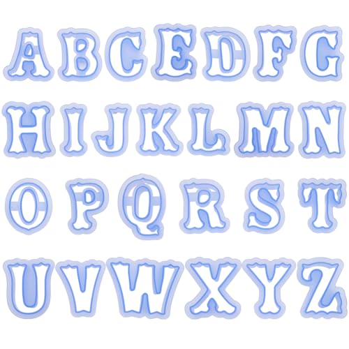 BENECREAT Alphabet Cookie Cutters 2.5 Inch/65mm Small Plastic Fondant Cutters Resin Blue Letter Shape Cookie Cutters for DIY Biscuit Baking Cake Tool Fondant s 26-Piece