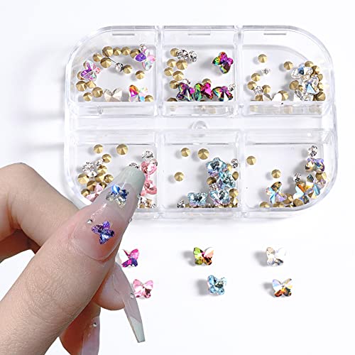 Butterfly Nail Charms- 3D Butterfly Nail Rhinestones Shiny Nail Gems -For Acrylic Nails Butterfly Nail Crystal- For Women Nail Jewelry Nail Art Supplies -Rhinestones Manicure Diy Nail Art Decorations #TOP3