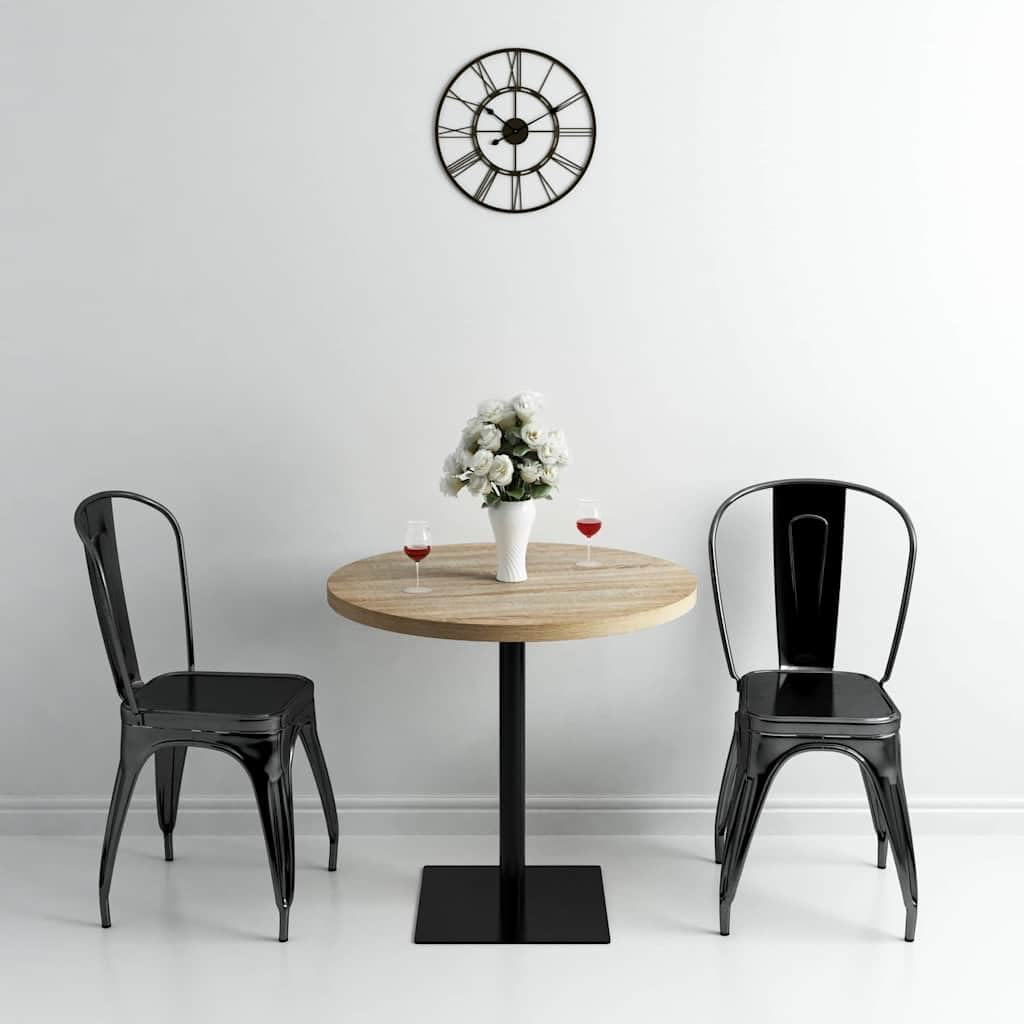 Table de bistro ronde en MDF et acier - 80 x 75 cm - Aspect chêne - Peu encombrant - Avec cadre de table solide - Idéale pour salle à manger, cuisine et salon