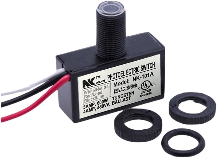 Photocell Light Sensor,105V-130V AC 5A Photo Sensor,Dusk to Dawn Outdoor Photoelectric Light Control Switch,Hard-Wired Post Eye Light Control with Automatic Illumination Detection Circuit