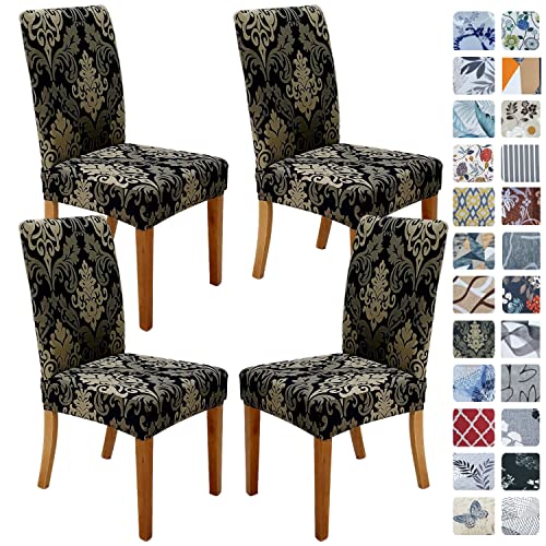 Image of SPRINGRICO Chair Covers for Dining Room Set of 4, Stretch Dining Chair Cover, Washable Spandex Kitchen Parsons Chair Slipcovers, Removable Seat Protector for Home or Party (4 Pack, Royal Black1)