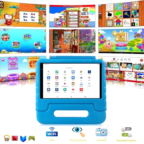 Image of Lastest Tablet 8 Inch Android Tablet with 7GB RAM + 64GB ROM + 2TB Expand, 5GWiFi, Game Guide, Bluetooth 5.0, 2MP + 5 MP Dual Camera, Long Life Battery 1280 * 800 Pixels, Tablet Protect EVA Case, Blue
