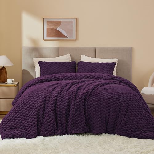 Image of BEDELITE Fluffy King Size Comforter Set - Purple Fleece Soft Comforter for King Size Bed, Luxury Warm Bedding Set for Winter, Fuzzy Bed Set 3 Pieces (1 Comforter, 2 Pillowcases)