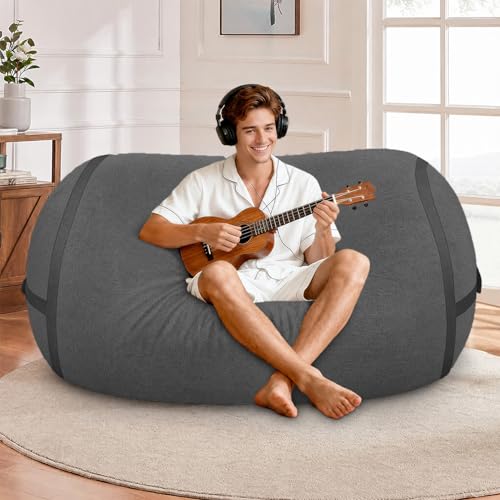 Image of 4FT Bean Bag Chair 4'Big Bean Bag Chairs with Adults, Large Beanbag Chair | Bean bag Lounger with Machine Washable Cover Luxurious Velvet Fabric, Comfy Chairs for Living Room, Bedroom, Dorm, Darkgrey