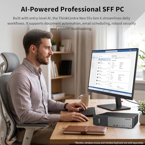 Image of Lenovo ThinkCentre Neo 55s Business SFF Desktop, AMD Ryzen 5 220 up to 4.9 GHz, 16GB DDR5, 512GB SSD, Support 2-Monitor 4K, HDMI, DP, Wired KB & Mouse, Wi-Fi 6, Windows 11 Pro, External DVD Bundle