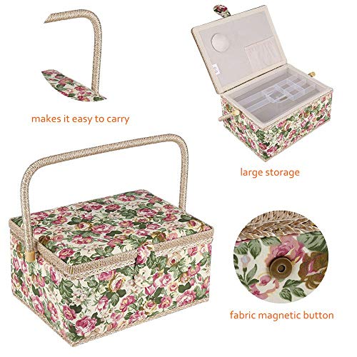 Extra Large Sewing Basket, Vintage Sewing Basket, Handmade Sewing Basket Kit Sewing Basket Organizer For Needles, Thread, Tape Measure, Thimbles And Other Sewing Supplies Storage #TOP4