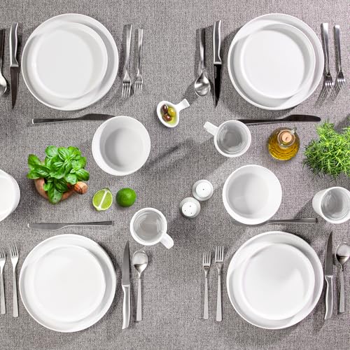 Image of Zulay Kitchen Terra Plates and Bowls Sets, 16 Piece Modern Stoneware Dish Set for 4, Chip and Scratch Resistant Ceramic Dinnerware Set, Microwave and Dishwasher Safe, White