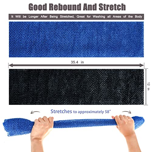African Net Sponge, 2 Pieces Exfoliating Premium Nylon Bathing /Wash Net For Daily Back Body Scrub Scrubber Shower Net (Black, Blue) #TOP1