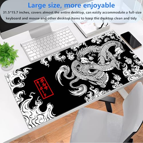 Black and White Mouse Pad Extra Large Gaming Mousepad XL Dragon Desk Mats Japanese Full Desk Keyboard Mat Computer Pad Desk Matt