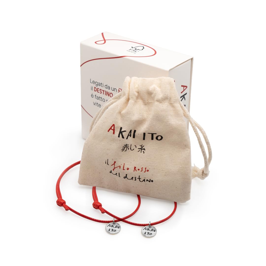 KAKI La Felicità è Nelle Piccole Cose Braccialetti di coppia Filo Rosso del destino con pendente colorazione Argento (coppia)