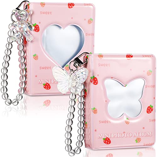 2 Pcs Kpop Photocard Holder Book 3 Inch Kpop Mini Photo Album Photocard Album Collect Book Kpop Photocard Binder 40 Pockets with Cute Decorative Stickers and Bracelet Photo Card Holders (Cute Style)