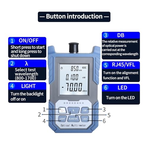 Mini medidor de potencia óptica FTTH con conector SC/FC/ST y rango de -70 a +10dBm 4