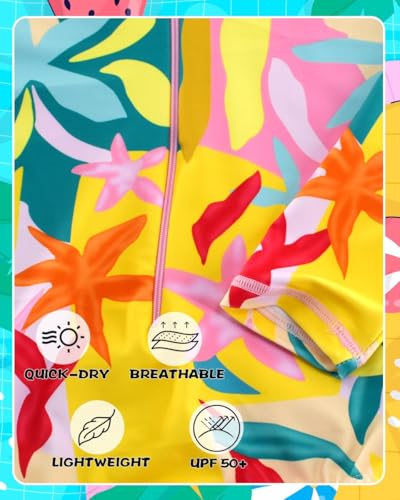 Girls Swimsuits One Pieces Long Sleeve Swimwear UPF50+ Toddler Kids Zipper Sun Protection Bathing Suits Sizes 2-124