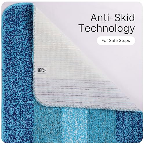 Image of Saral Home Microfiber Striped Rectangle Shaped Anti-Skid Bath Mats | Soft & Super Absorbent Mats for Shower | Washable, Non-Slip & Quick-Drying Mats, 50X70 CM | Set of 2(Turquoise & Green)