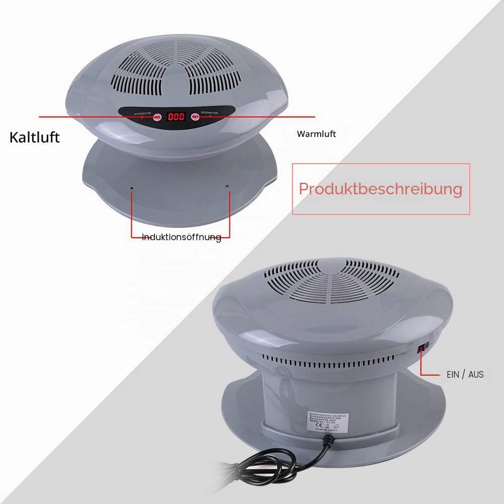 Sonew Air Nail Dryer, Nageltrockner mit Heiß und Kaltluft Sensor, Maniküre Werkzeug für Lüfter zum Trocknen von Nagellack für Wohnzimmer und Haus(Silver)