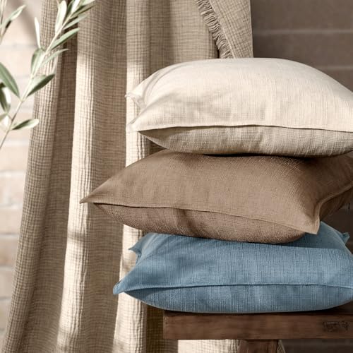 Image of MIULEE Pack of 2 Thick Textured Couch Throw Pillow Covers 18x18, Coco Brown Decorative Pillow Covers, Neutral Linen Cushion Cases for Sofa Bed Living Room Modern Farmhouse Home Decor, No Filling