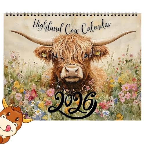 Highland Cow Calendar 2026, Highland Cow Wall Art Calendar 2