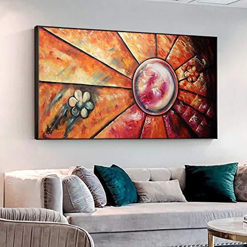 Peinture 3D abstraite orange grand format géométrique jaune toile