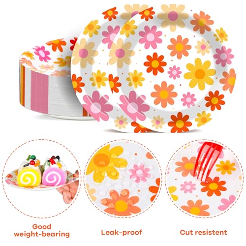 Image of Qyeahkj 48 PCS Groovy Paper Plates 7 Inch Daisy Groovy Party Plates Daisy Flower Disposable Dessert Dinnerware Set Elegant Boho Flower Party Supplies for Birthday Baby Shower Wedding Tea Party