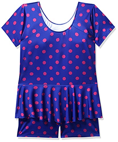 Image of I-SWIM LADIES COSTUME IS-103 ROYAL /PINK DOTS SIZE 2XL WITH GOGGLES SILICON JOINTLESS WITH BOX BLUE