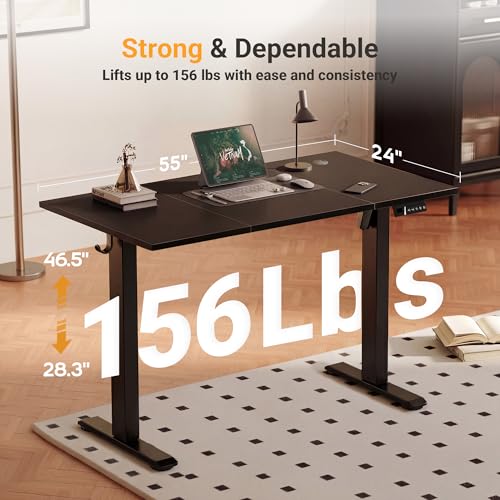 Image of YDN Electric Standing Desk Adjustable Height, 55 x 24 Inches Sit Stand up Desk with Memory Presets & Cable Management, Home Office Desk for Office & Computer Workstation, Black Frame /Black Top