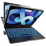 iPad Air 4th Generation (10.9-inch) Case with Keyboard,10 Color Backlight, 360 Rotable, Slim Protective Cover with Pencil Holder, iPad Keyboard Case for iPad Air 4 2020, iPad Pro 11 2018 (Black)