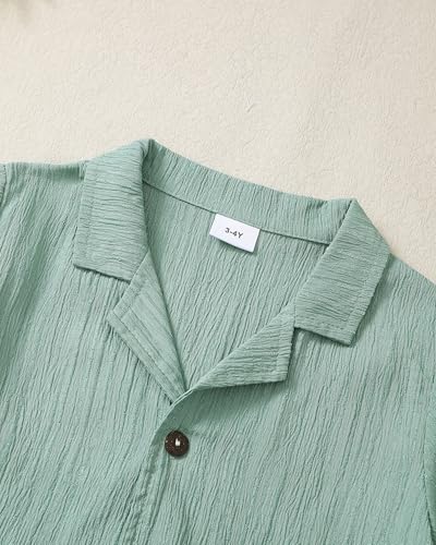 Image of Toddler 3t Boy Clothes Short Sleeve Button Down Shirt And Shorts With Vest Summer Fashion Beach 4t Boy Outfits Causal Solid Green Shirt Kid Clothing Set