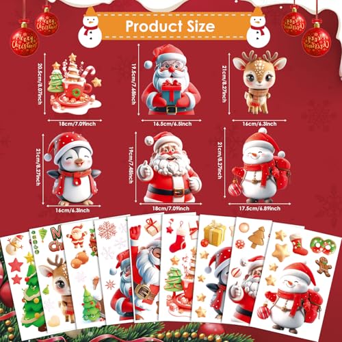 Image of AhfuLife Christmas Window Clings, 9 Sheets Xmas Window Stickers for Christmas Decorations, Reusable Double Sided Santa Claus Reindeer Snowman Penguins Clings for Xmas Decorations