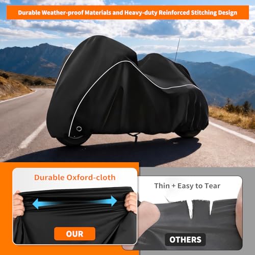 Image of COVERVIN Trike Cover Waterproof, Heavy Duty 3 Wheel Motorcycle Cover for Harley Honda Goldwing Freewheeler Tri Glide Ultra, with Antenna Zipper, Windproof Buckles & Reflective Strips (Black)