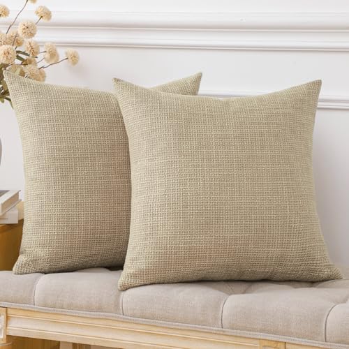 JOTOM Set of 2 Cushion Covers 60x60 cm Linen Light Tan Decorative Throw Pillow Covers 24x24 Inch Square Cushion Case Home Decor Pillowcases for Couch Sofa Living Room Bed (Light Tan) - Image 4