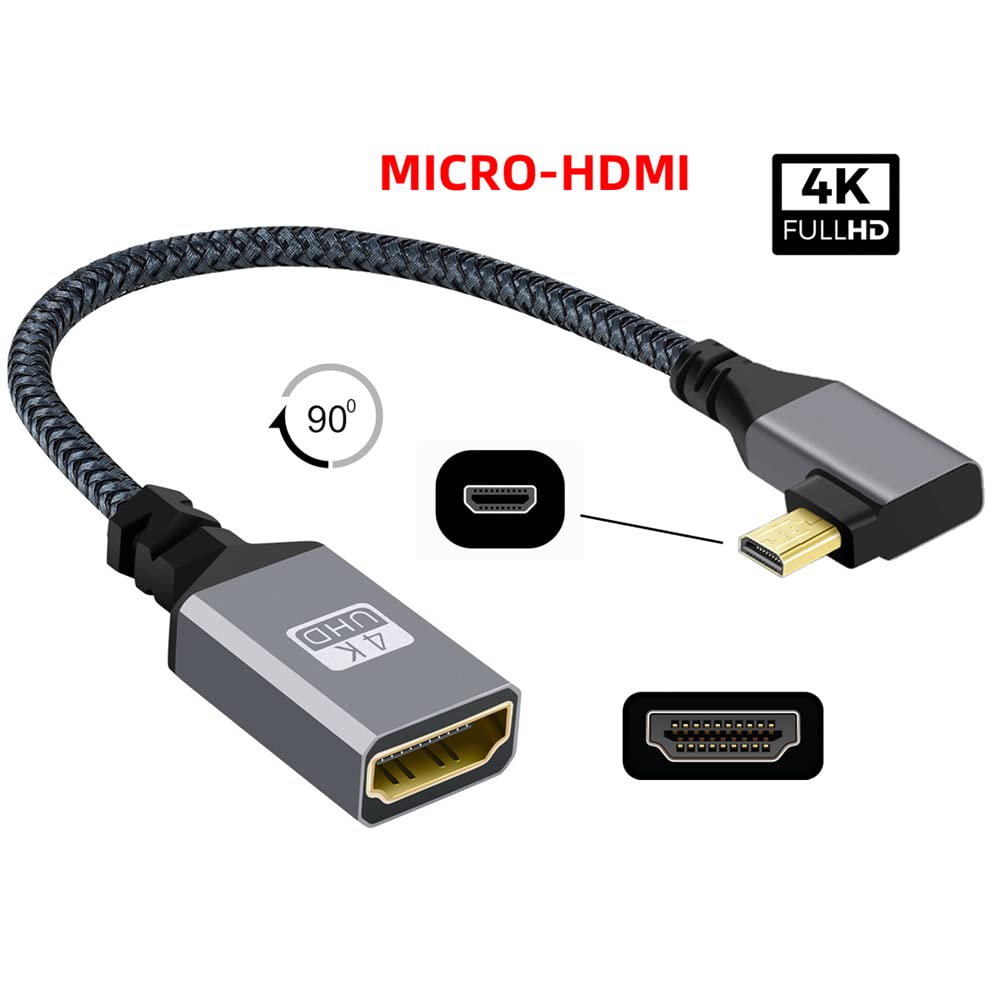 4K typ D Micro HDMI 1.4 wtyczka 90 stopni zagięta w lewo na gniazdo HDMI kabel przedłużający do kamery DV MP4 DC Laptop