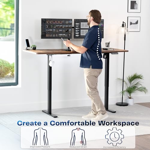 Image of VIVO Electric 71 x 30 in Rustic Standing Desk, Memory Height Adjustment, 1B Series, Holds 220 lbs, Vintage Brown Top Black Frame, DESK-KIT-1B7N