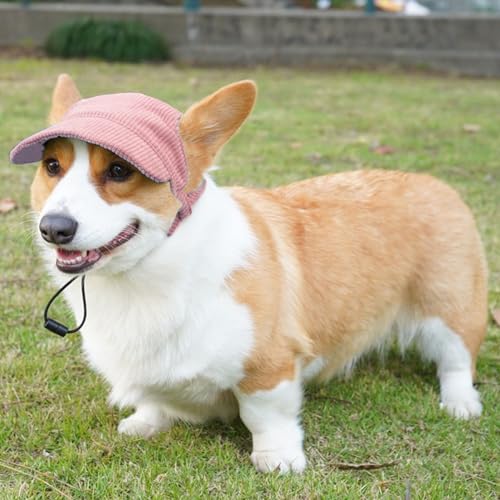 Hunde Baseballmütze, Verstellbar Sommer Sonnenschutz Hut Sonnenhüte mit Ohrlöchern, Haustier Sommer Hut für Welpen Hunde Mütze (Rosa, S)