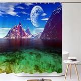 PEKMAR Tenda da doccia blu, tessuto in poliestere impermeabile Nebula per vasca da bagno, con gancio, SK687, L180xA180 cm