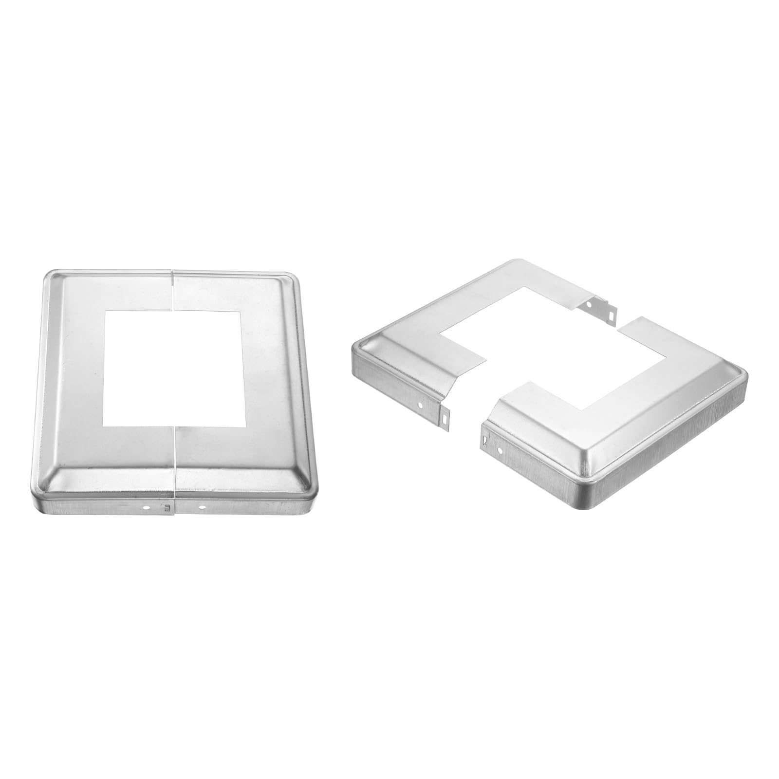 sourcing map 2 coperture per base per palo, 20 x 20 cm (dimensioni interne 10 x 10 cm), gonna in metallo a spacco per colonna, copertura per colonna, ringhiere per cavi, ringhiere per scale, argento