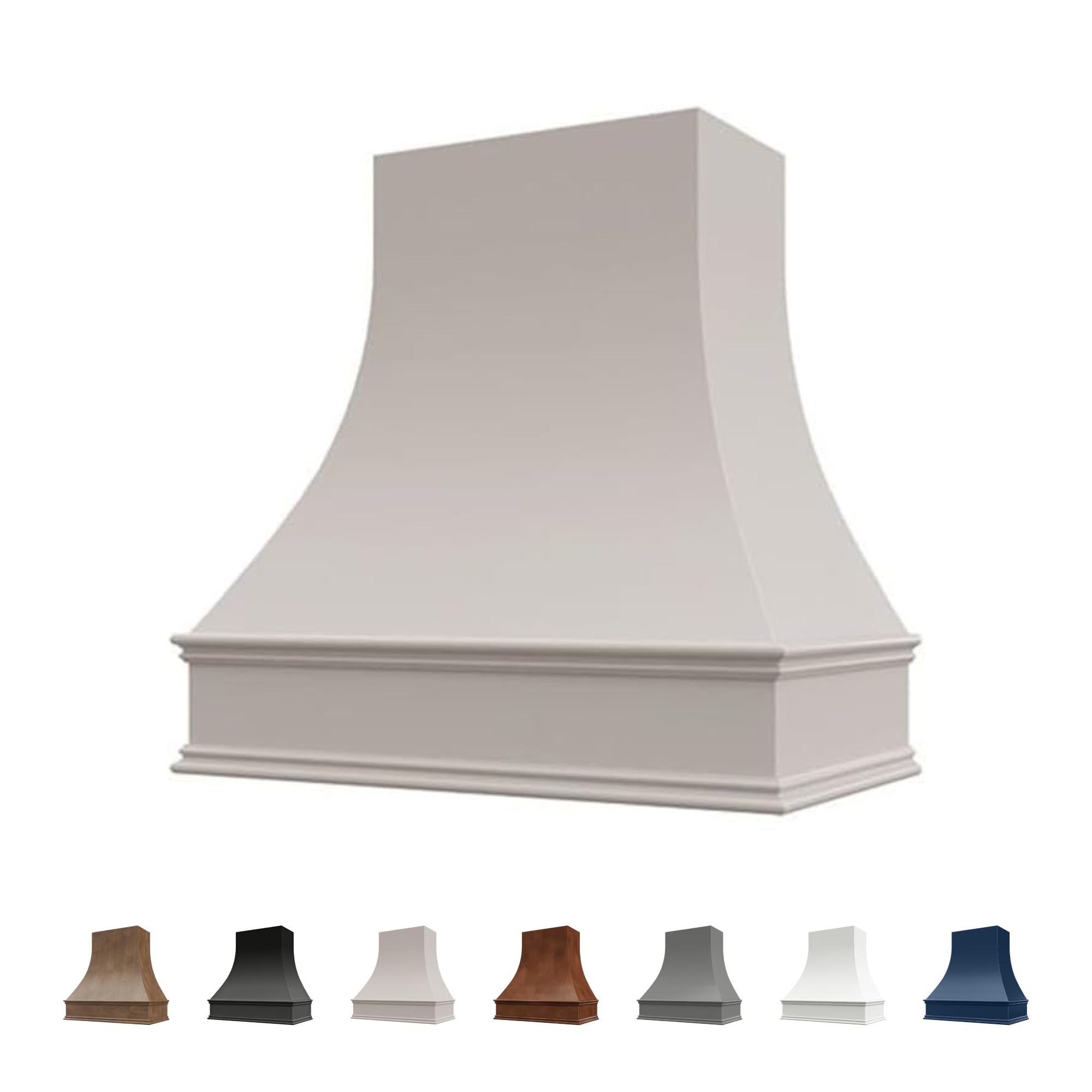 Light Grey Wood Range Hood Cover, Curved Front, 49.5"W x 48"H