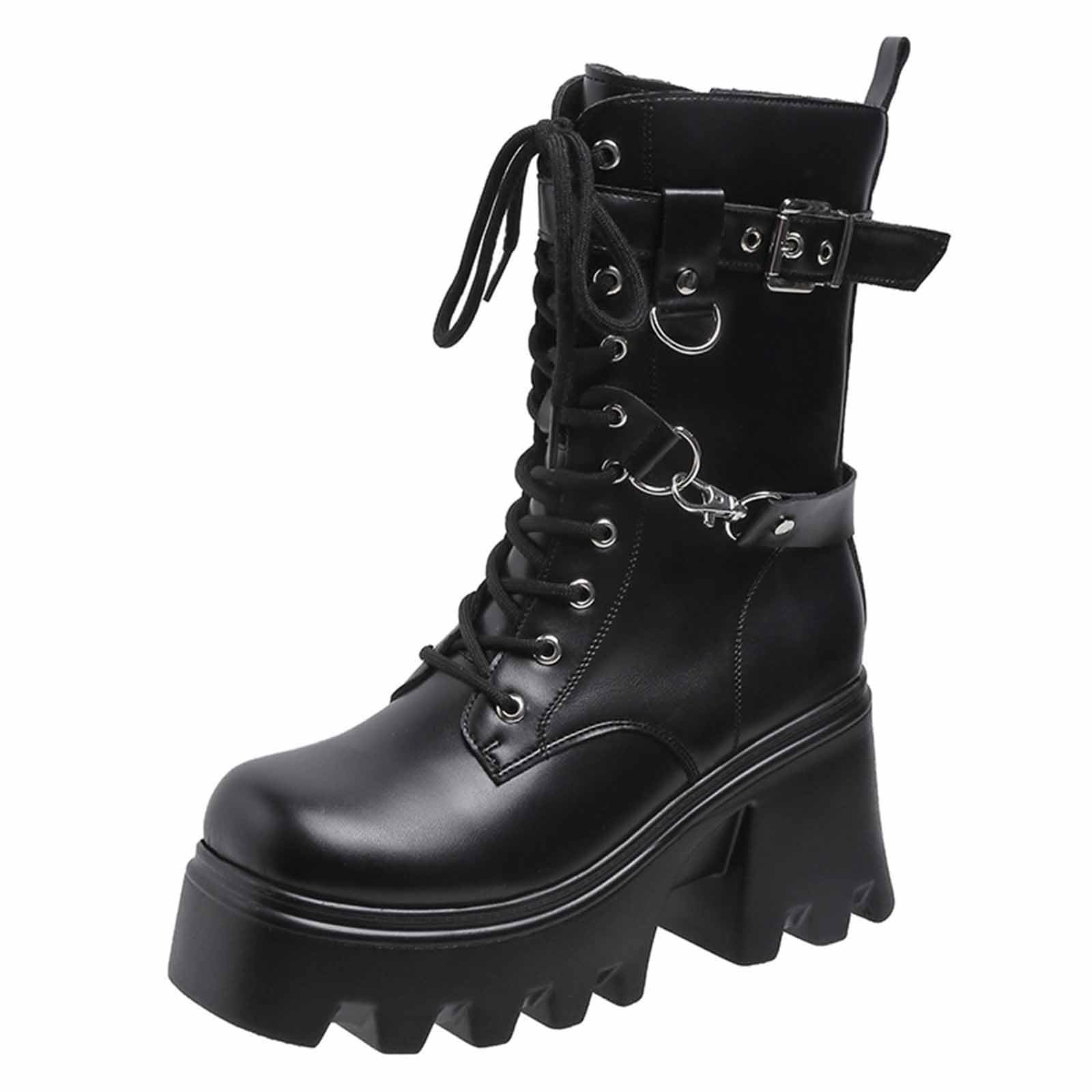 Botas Elegantes de Media caña con Suela Gruesa y tacón, Ideales para Tallas Grandes y Uso al Aire Libre Cualquier estación, Mujer, cómodas y Resistentes para Caminar