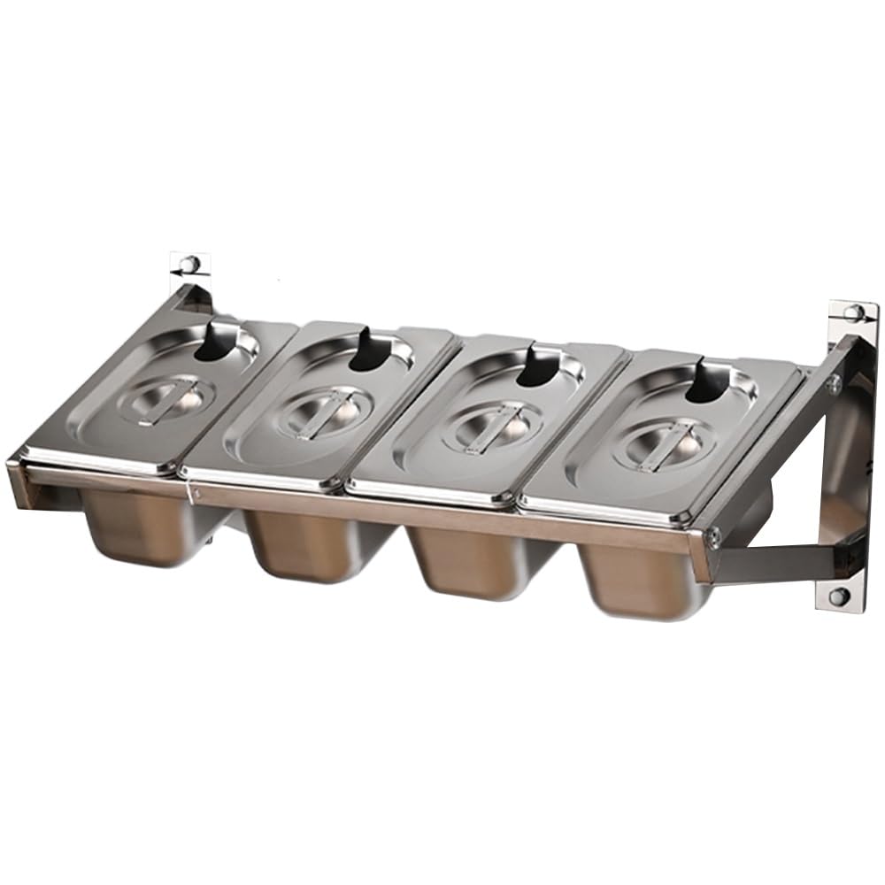 WDSOPK 5 Pans Stainless Steel Wall Mount Retractable Spice Rack With Cover,Expandable Multiple Compartments Organizer Holder,Kitchen Countertop Storage Seasoning (18.9x8.7x7in1pcs)