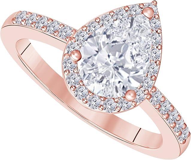 Halo Style Wedding & Engagement Ring 3.00 tcw Pear Shape Cubic Zirconia 14K Gold Plated in 925 Sterling Silver