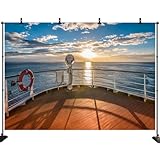 10x7FT Cruise Ship Backdrop Birthday Party Background Cruise Decorations Summer Tropical Ocean Sunset Scenery Background Marine Sailor Nautical Birthday Photoshoot Banner