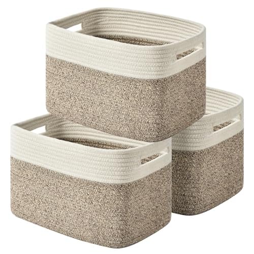 Storage Basket,Woven Baskets for Storage,Cotton Rope Baskets for Organizing,book Basket,towel,Toy Basket or Storage Bins for Living Room – 3 Pack,Brown