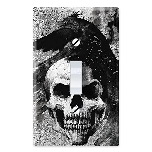 Wirester Single Gang Toggle Light Switch Plate/Wall Plate Cover - Gray Skull Raven #TOP3
