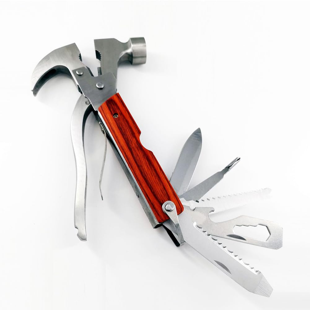 EEYZD Claw Hammer,Multi-Function Stainless Steel Life Saving Hammer, Fine Carved Wooden Handle Grip Suitable More Durability Safety Hammer, for Outdoor Camping Travel,Claw Hammer