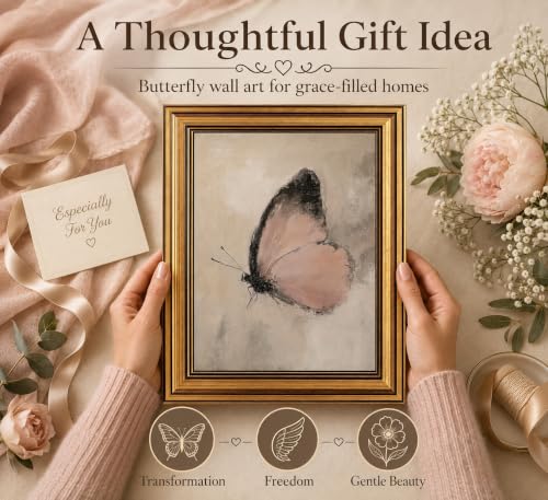 Image of Gold Framed 3D Textured Wall Art, Vintage Pink Butterfly Canvas Prints, Moody Cottagecore Moth Pictures Decor, Boho Rustic Farmhouse Insect Artwork for Living Room Bedroom Bathroom 9x11inch